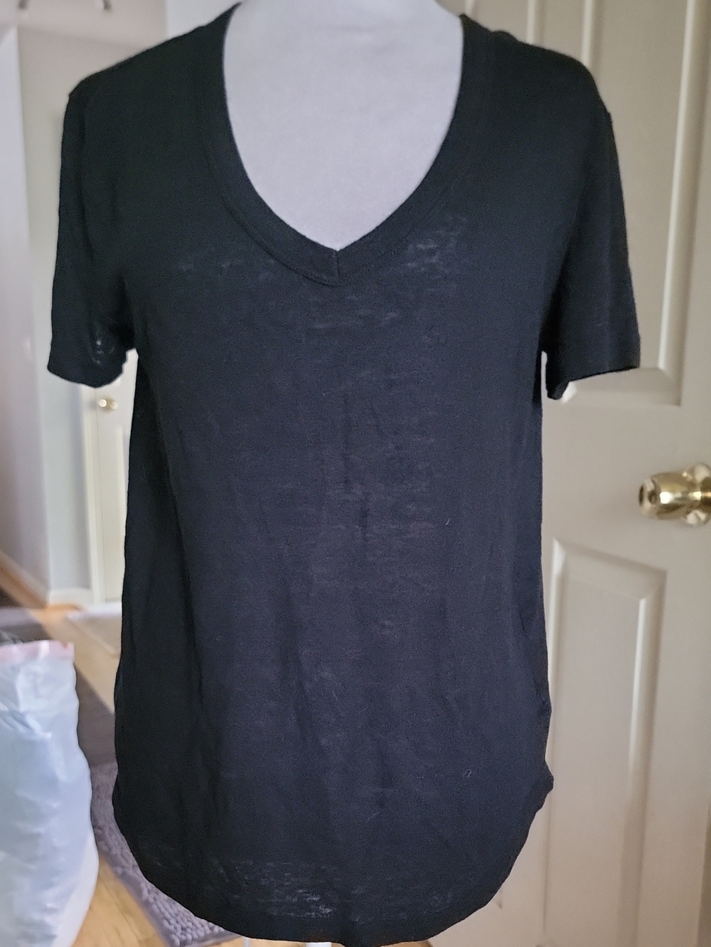 Black V-Neck Short Sleeve Women's Top